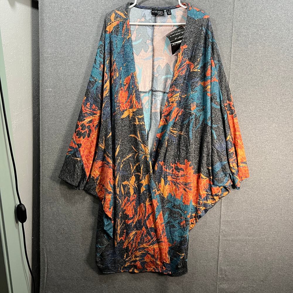 Attitudes by Renee Global Illusions Casknit Cocoon Cardigan Jungle Orchid Size1X